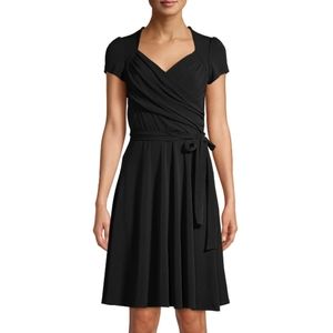 Classic Black Wrap Knee-Length Dress